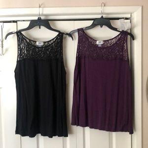 2 flowy sleeveless tank top blouses. Pretty lace
